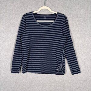 Talbots Shirt Large Navy Striped Ruched Cotton Jersey Basic Layer Yacht Sailor